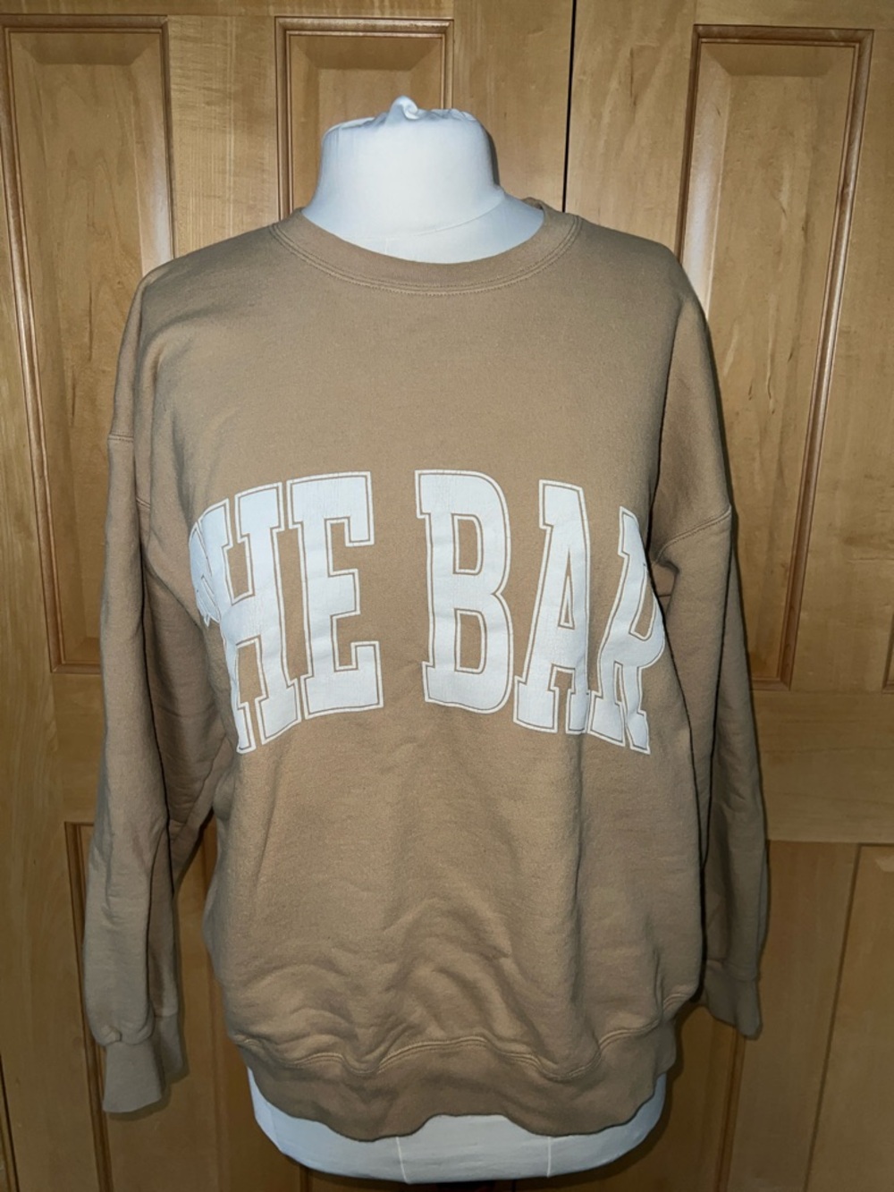 The Bar Tan Crewneck Sweatshirt with White Lettering